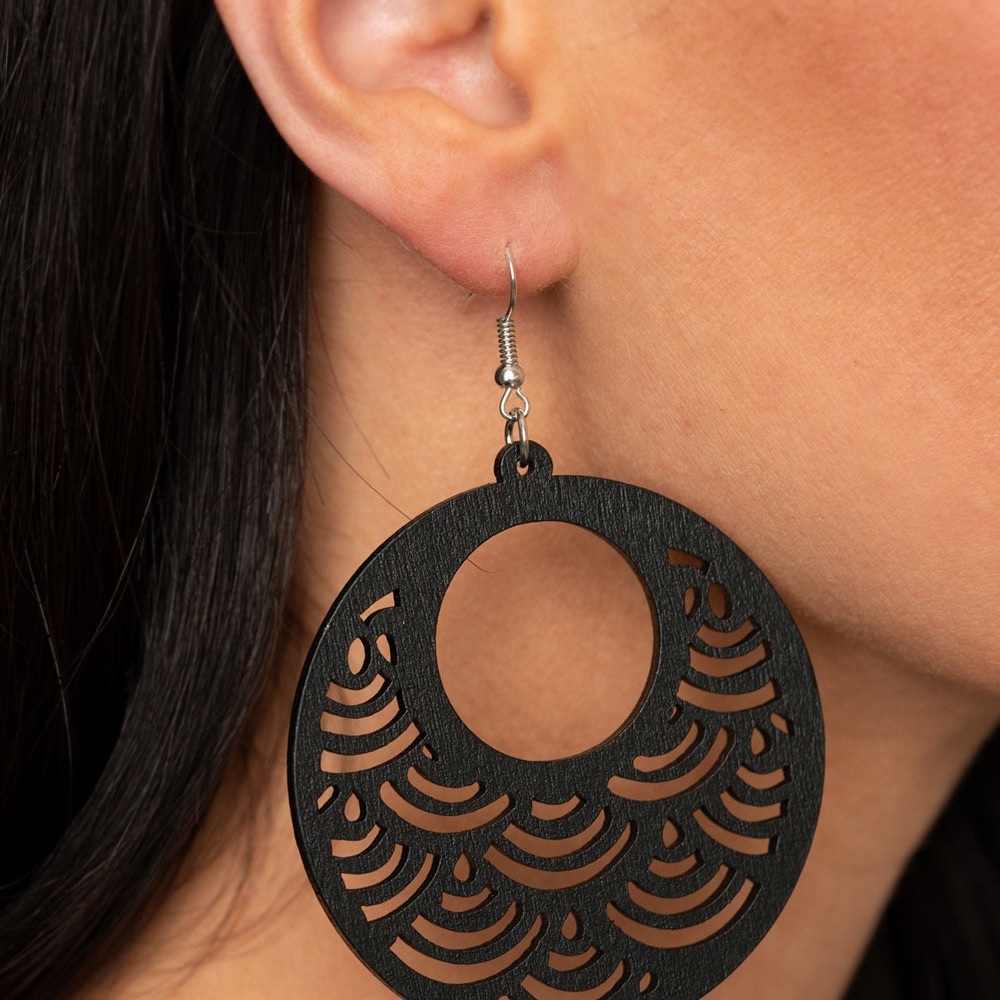 Elegant Black Dangle Earrings- Wooden